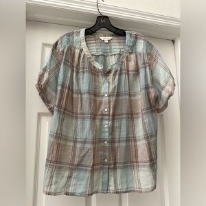 Lucky Brand Blue and Brown Plaid Blouse